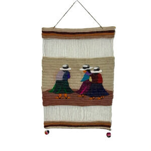 Peru Alpaca Coiled Wool Tapestry Peruvian Women Hand Woven Boho Wall Art Hanging